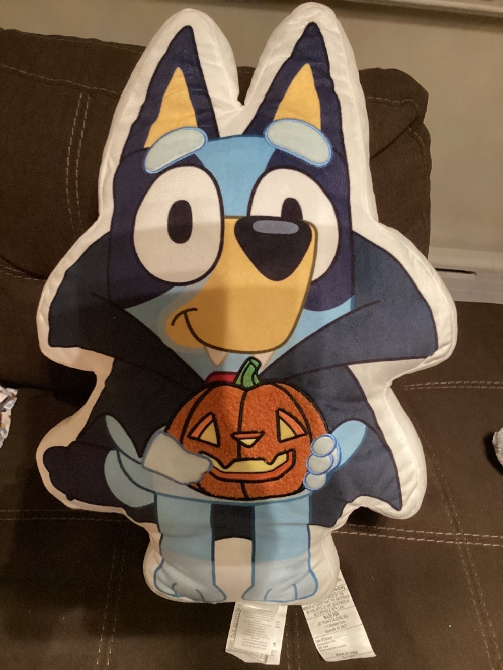 New Large Halloween Bluey Pillow- vampire with Jack o lantern